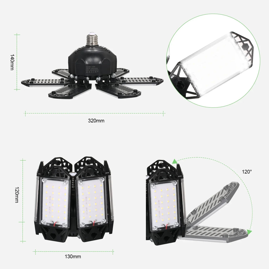 6 Garage Garage Workshop 160W Holder Adjustable Kit with Base Panels 2PCS for Folding Ceiling 152LEDs Socket Gym C85-265V Light Foldable Basement Neoglint Lamp E26/E27 Deformable A Warehouse
