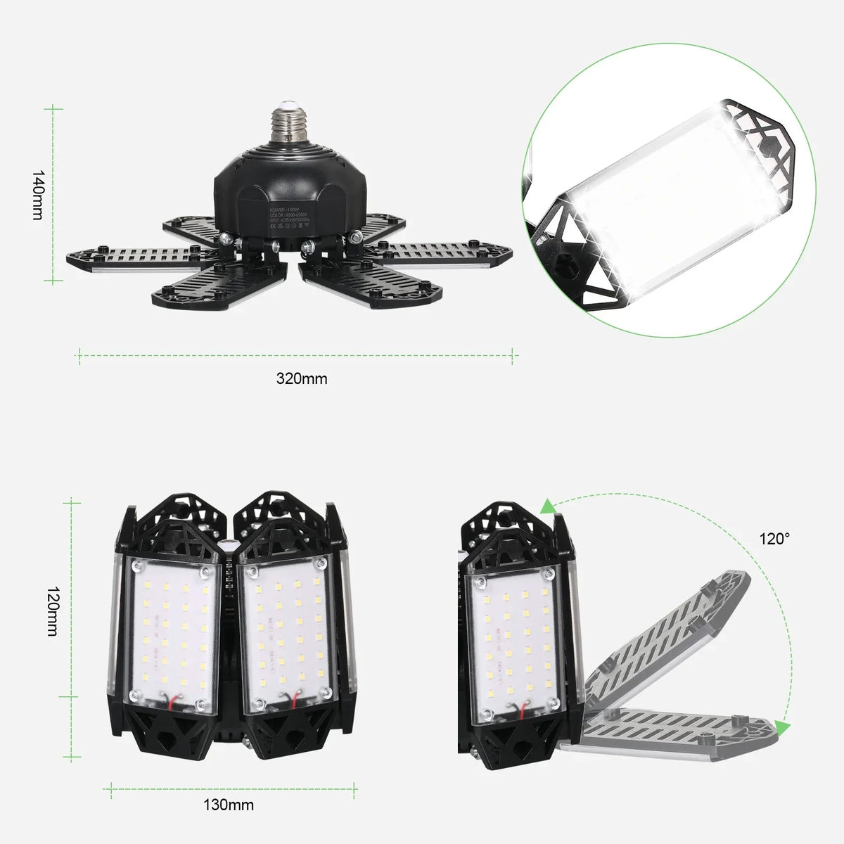 6 Garage Garage Workshop 160W Holder Adjustable Kit with Base Panels 2PCS for Folding Ceiling 152LEDs Socket Gym C85-265V Light Foldable Basement Neoglint Lamp E26/E27 Deformable A Warehouse