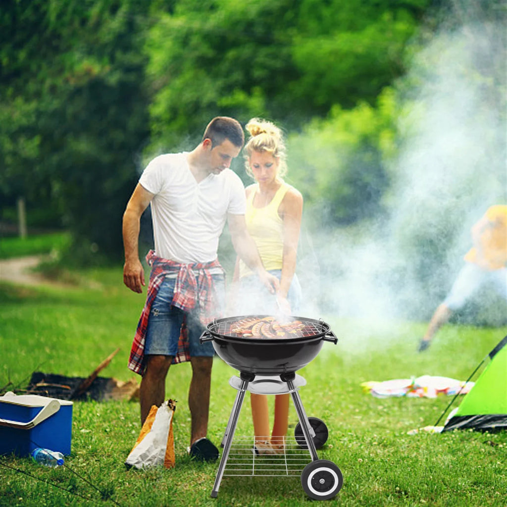 Grill on Wheels, Storage Grate Cooking Steel Outdoor w/ 18 Charcoal Grill with Grill Area, inch Camping BBQ