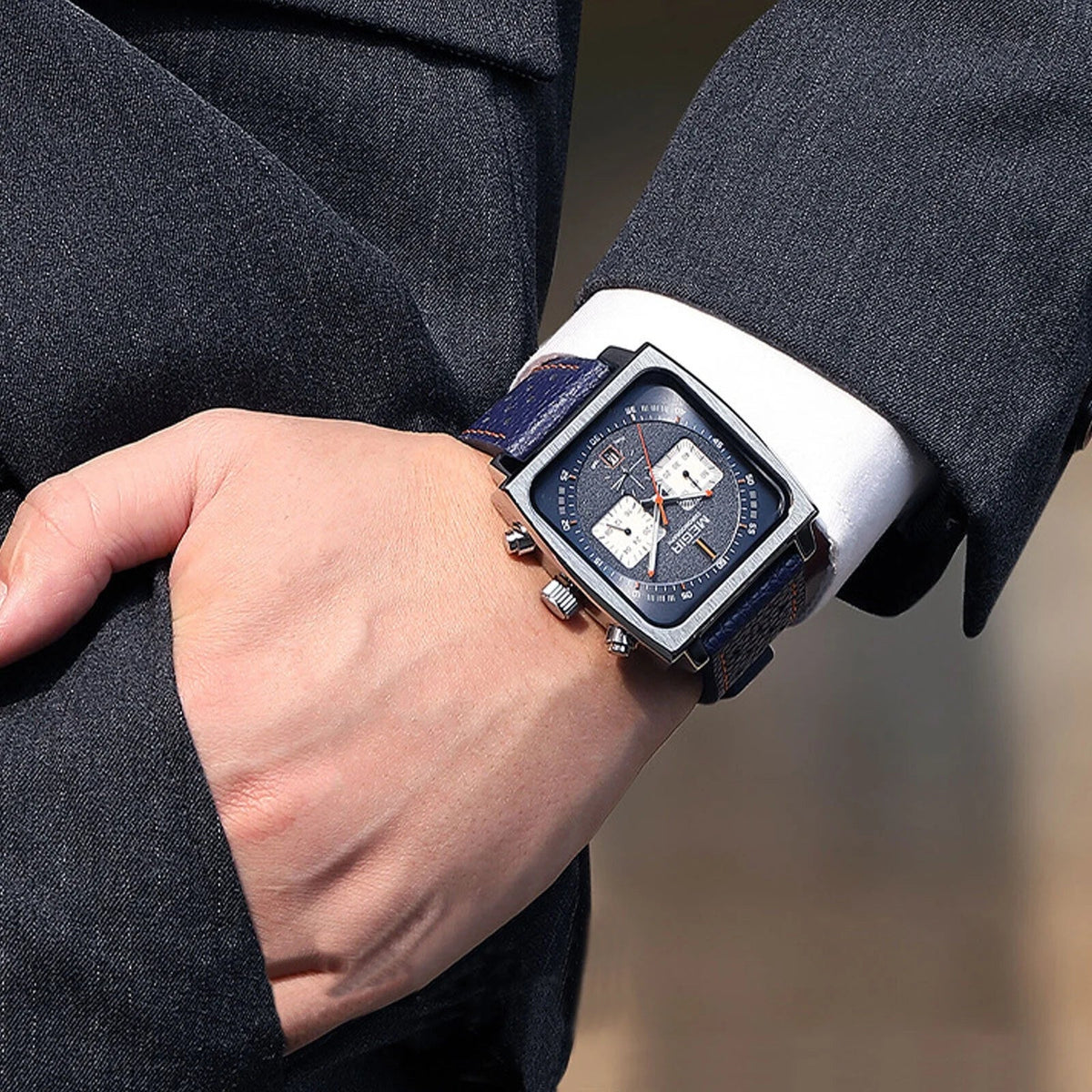 Wrist Leather Quartz Waterproof MEGIR Men Watch Square Calendar Luminous Fashion