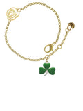 Delight Shamrock Bracelet, Rose Silvertone Clover - Leaf Jewelry Link Green 6.25"+1.75" Gold-tone Three Extender Chain