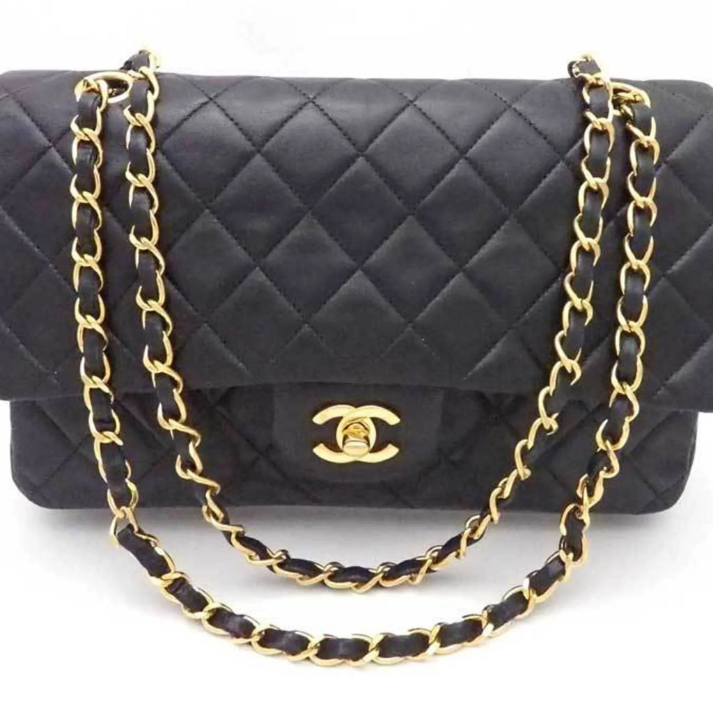 double ladies leather (Good) flap matelasse gold shoulder bag black Chanel CHANEL Pre-Owned