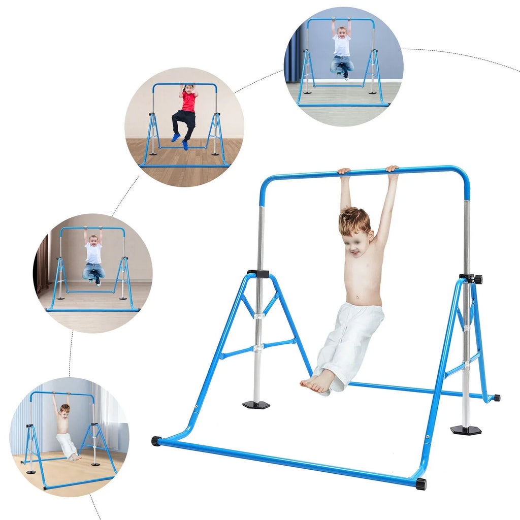 Junior Gym Max Horizontal Training For Adjustable Kids ZhdnBhnos Load Gymnastics Bar Blue Folding Home 100kg/220.5lbs Bar
