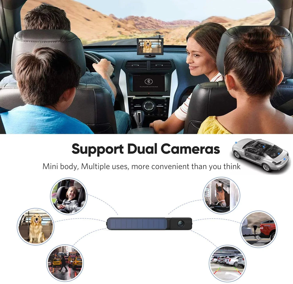 Camera Dual Rear Foxpark Five-Wheeled System Dual Camera Motorhome Solar for Backup Up Campervans, for View 1080P Reverse with Trailer RV Camera Back Camera