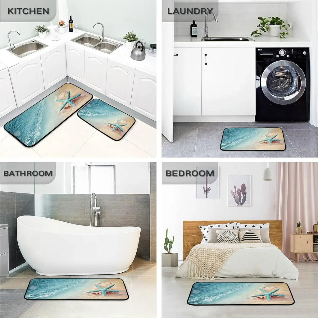 Carpet 19.7"x27.6" Room for Wave Entryway, Perfect Runner Bedroom Sea Starfish Living + and 19.7"x47.2" Summer Conch Kitchen Beach Washable Bestwell Mats Floor Rugs, Rug Area