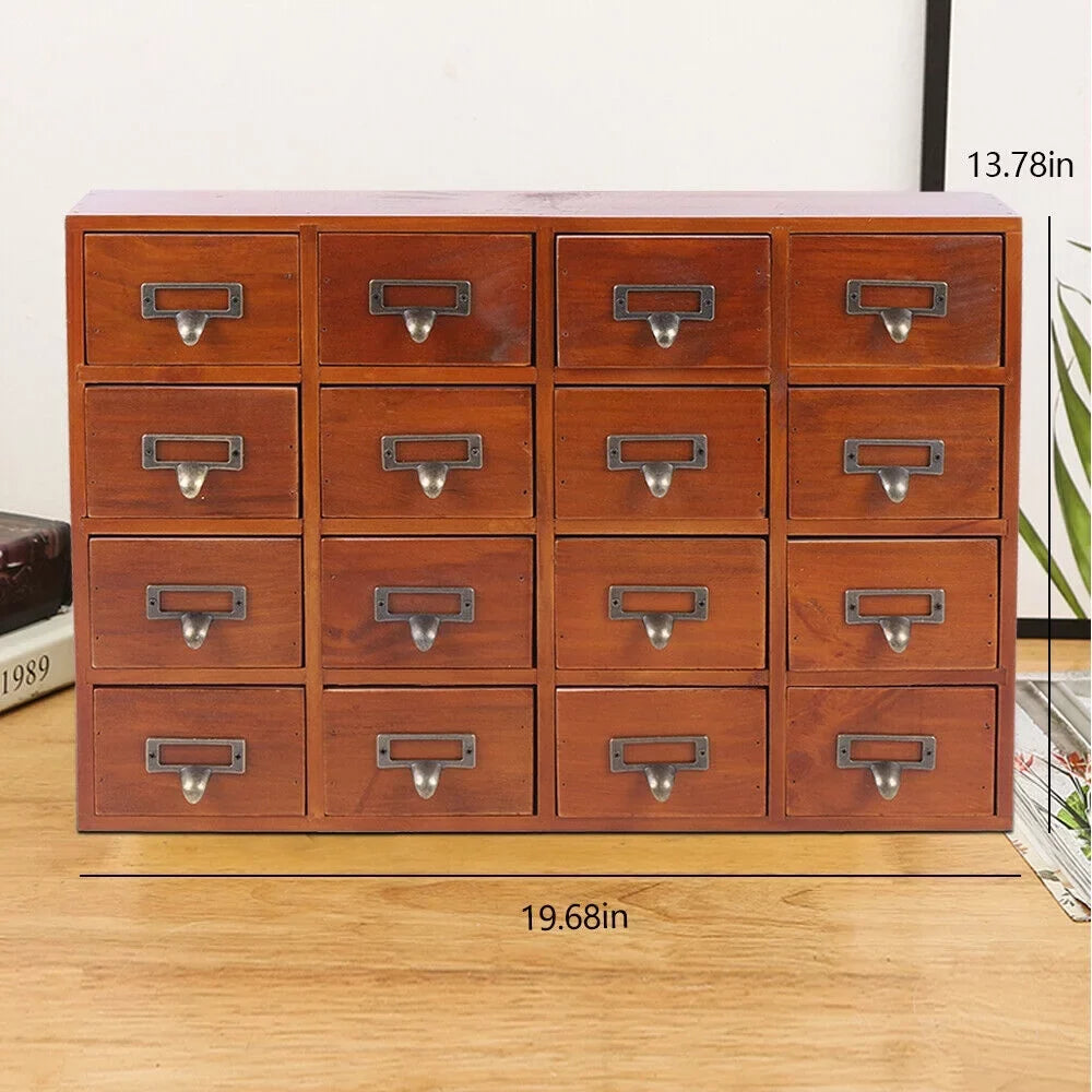 Drawer Desk Organizer Apothecary Wood Drawers Retro Storage Cabinet 16 Box