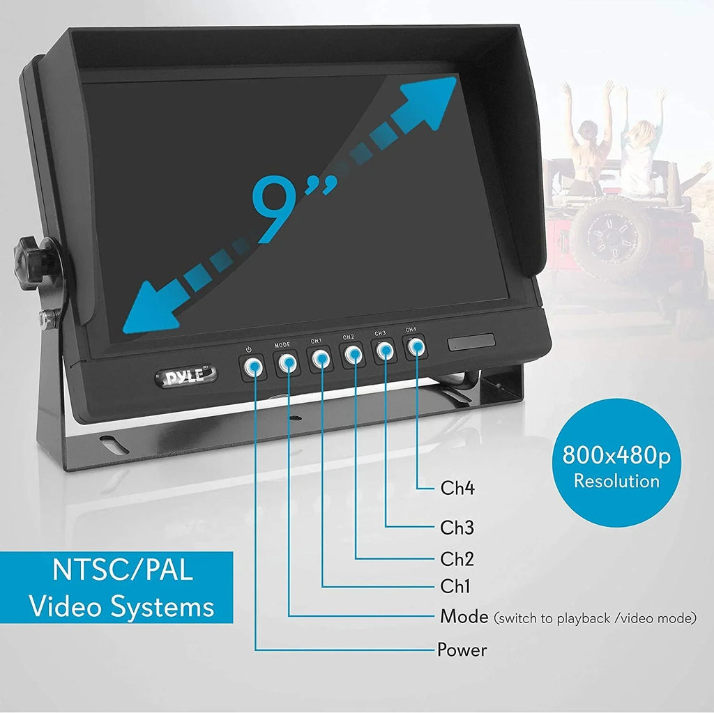 LCD Back Rearview Pyle Dual Camera Truck PLCMTRDVR47 Mount Monitor, Parking Reverse Car w/ Rear View Recorder, Tilt-Adjustable, Night 9 System Up Backup - Vehicle Vision, Universal Video DVR Kit -