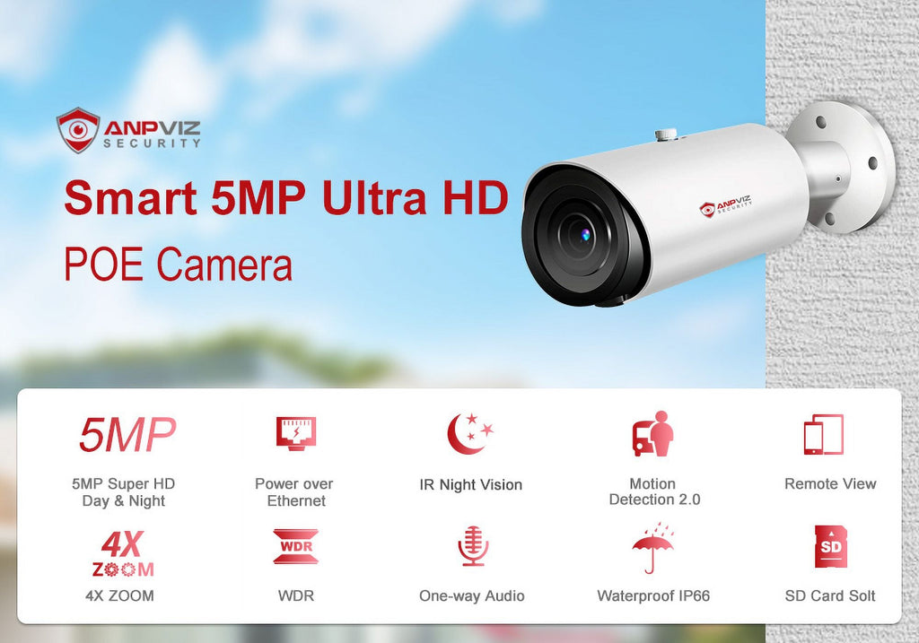 30M Mic Human Zoom IR ANPVIZ H.265 in Built Detection Vehicle Camera IP66 Bullet Support 4X Distance Camera 5MP