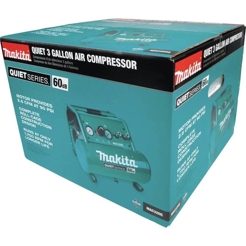 Compressor Series HP 1-1/2 Quiet MAC320Q Air 3 Gallon Oil-Free Carry Makita Hand