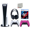 and with Turismo Black Playstation 5 7 Launch (PS5 Extra Headset Disc 3D Gran Edition PULSE Sony Bundle Controller, Pink with Cleaning Disc) Cloth