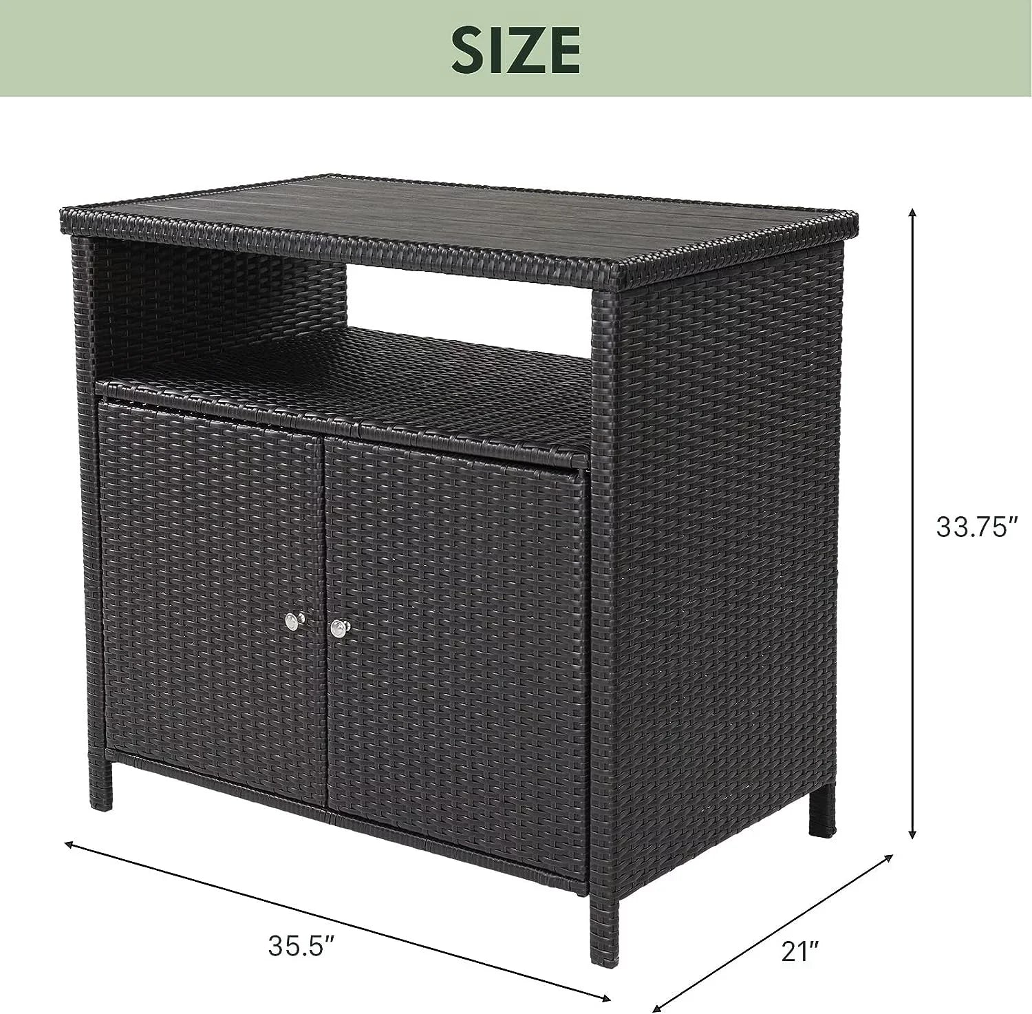 Resin with Powder Storage Outdoor Cabinet Wicker, Wicker Coated Steel, Dark Weather 2-Door Indoor Brown All Shelf,