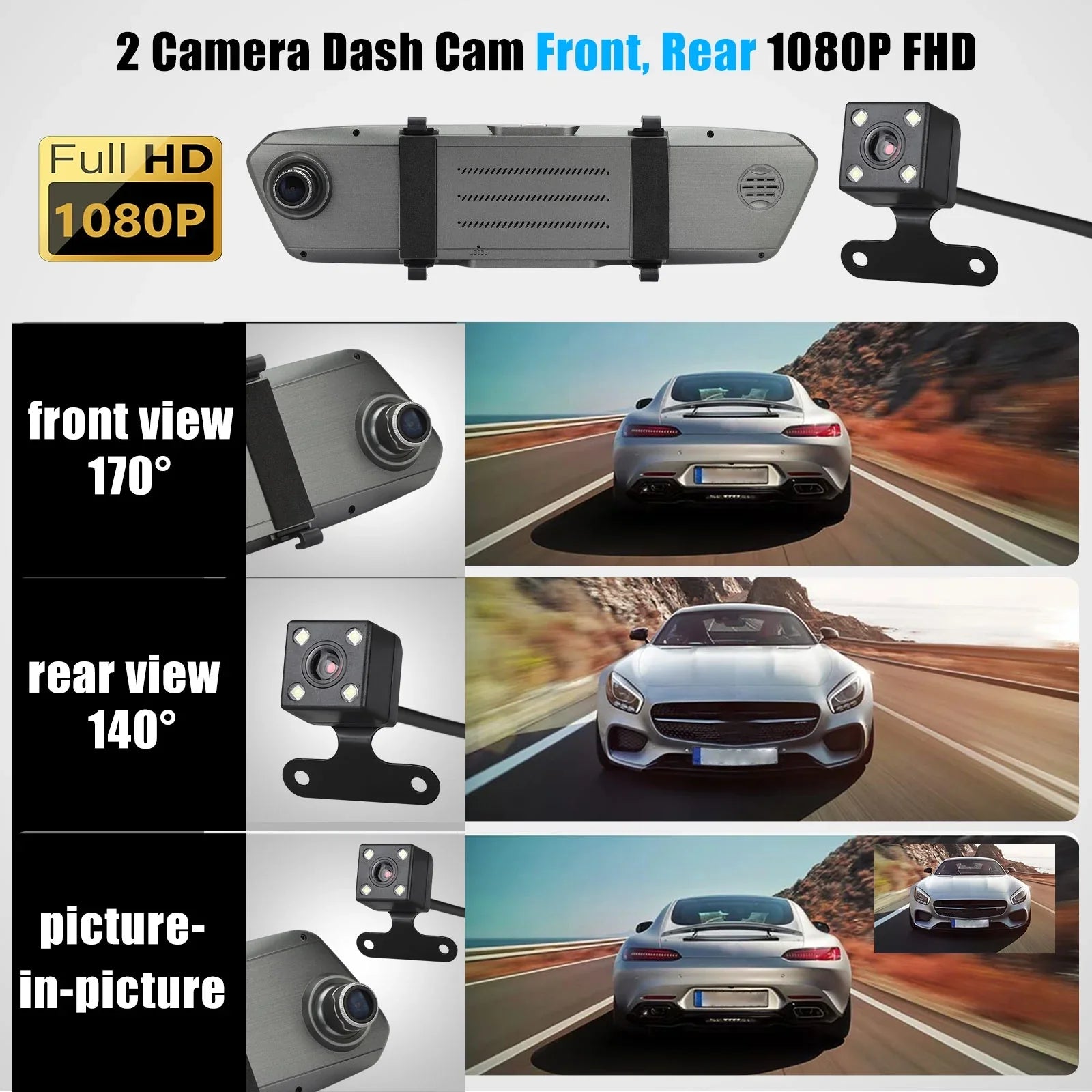 Camera, Mirror Screen with Cars, for Front Camera EEEkit Cam View Car Dash Mirror Dual Camera Motion Touch 7inch and 170° Wide-Angle Dash Night Lens Rear Vision, Detection, 1080P G-Sensor,