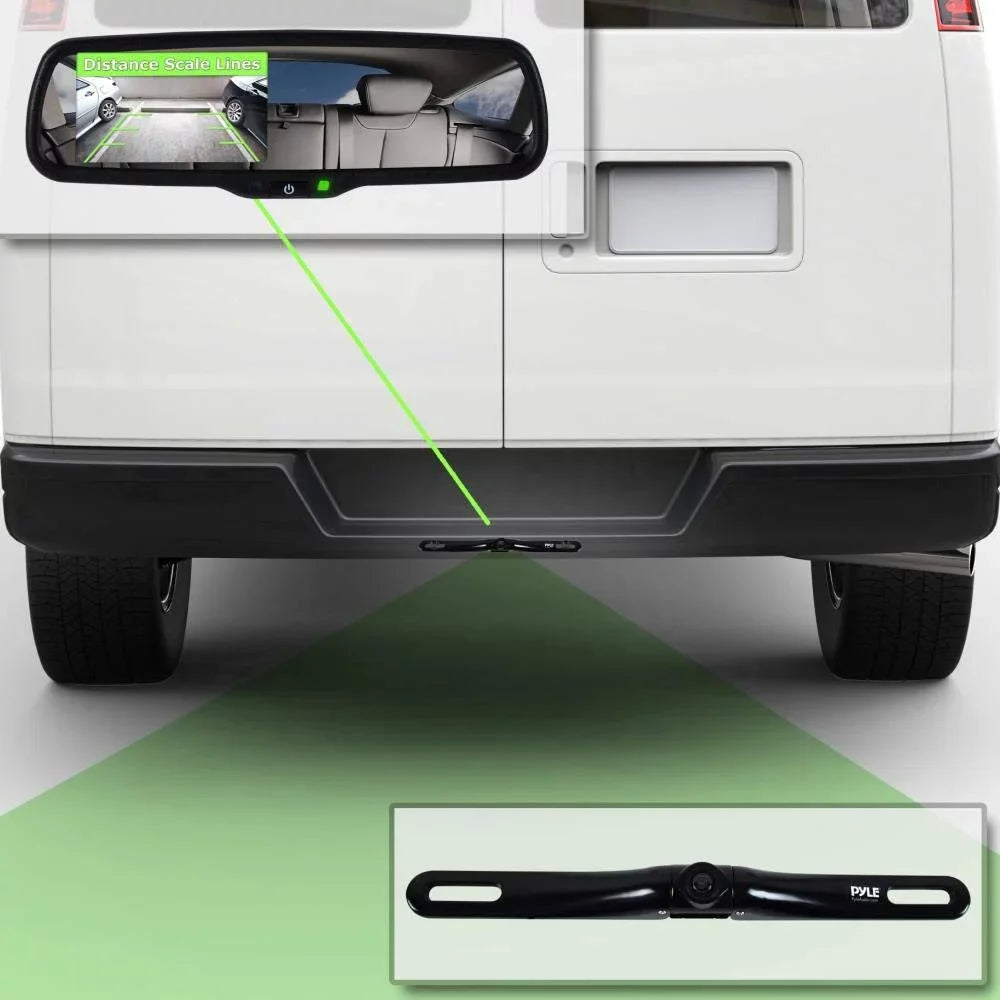 Rear Lines Backup & PYLE PLCM4550 Safety Mirror Distance - Parking Camera System Scale View Reverse with Screen Monitor Car