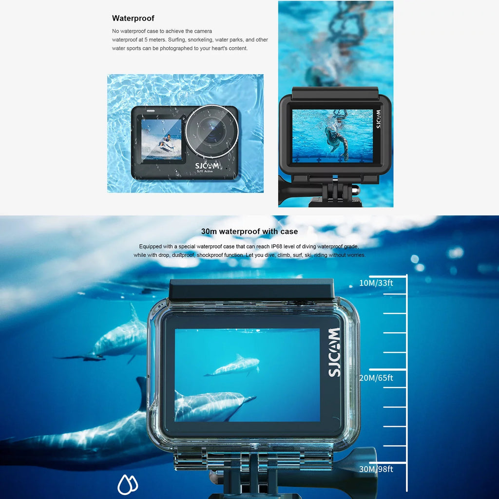 Case with Supports 20MP, Camera SJ11Active Screen, Mini Live Dual Anti-Shake, and Waterproof, Waterproof Comes - Streaming, Action Adapters