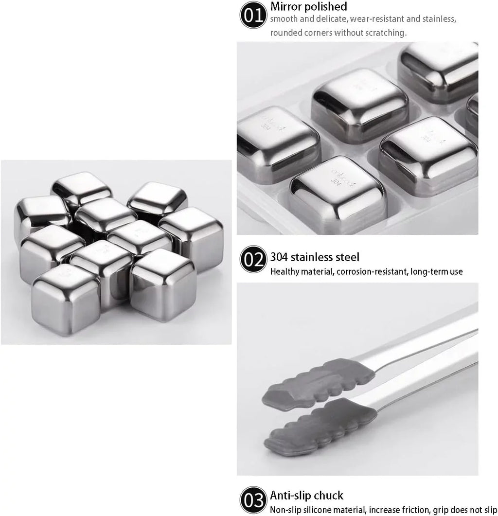 Drinks for Box, Set Stainless Steel of Ice Chilling Whiskey Cubes No Wine Metal 8pcs 4/6/8 : Chiller Cubes Vodka, Dilution (Size Scotch, Rocks Ice Waterless Whiskey Rum Stones, with Ice Reusable for