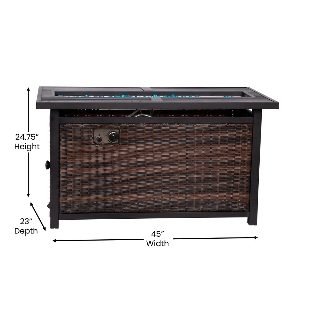 Lancaster Table and with 50,000 Base Fire Outdoor Top Steel Home BTU Wicker