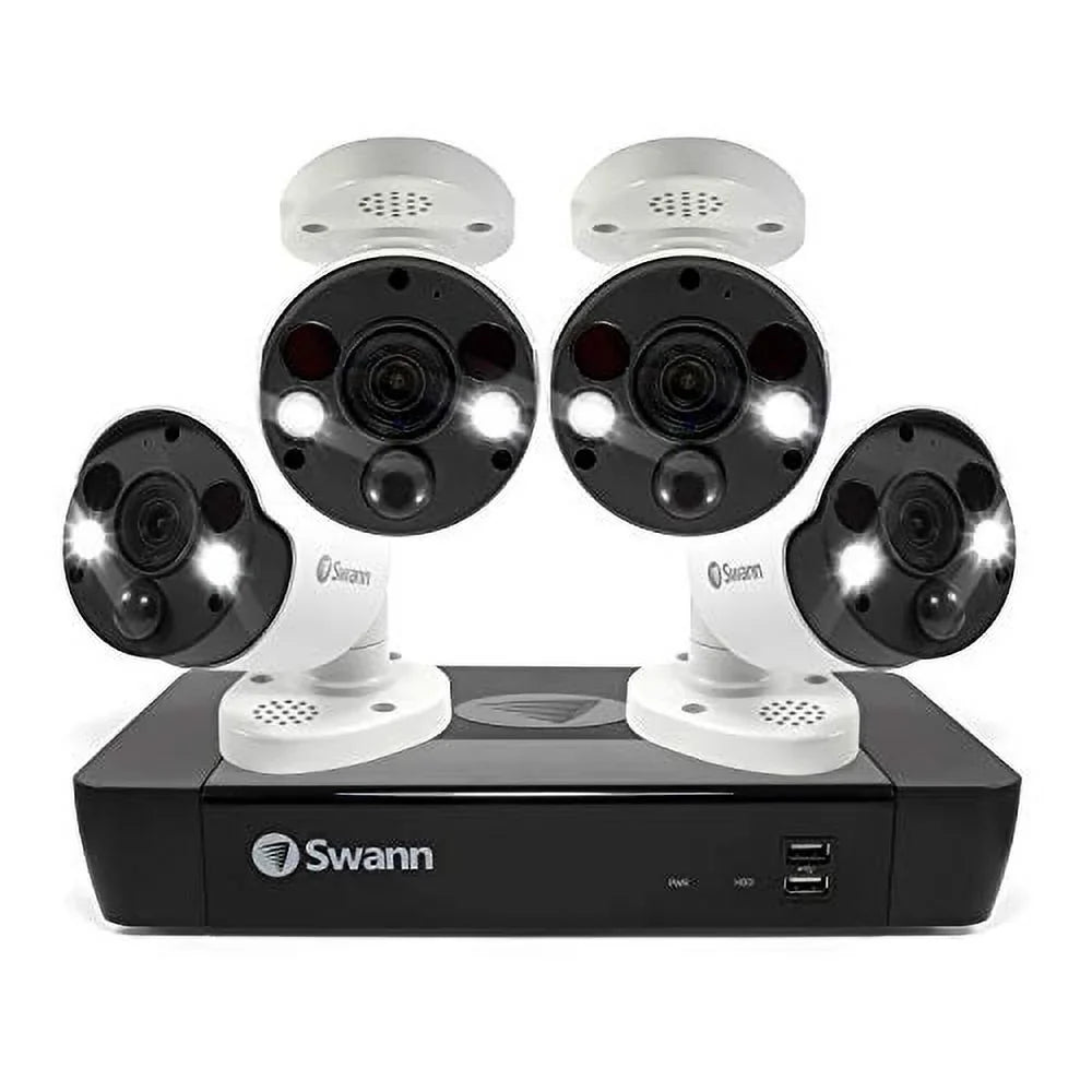 Security System 8-Channel 4K with Swann Cameras 4x UHD Spotlight 2TB