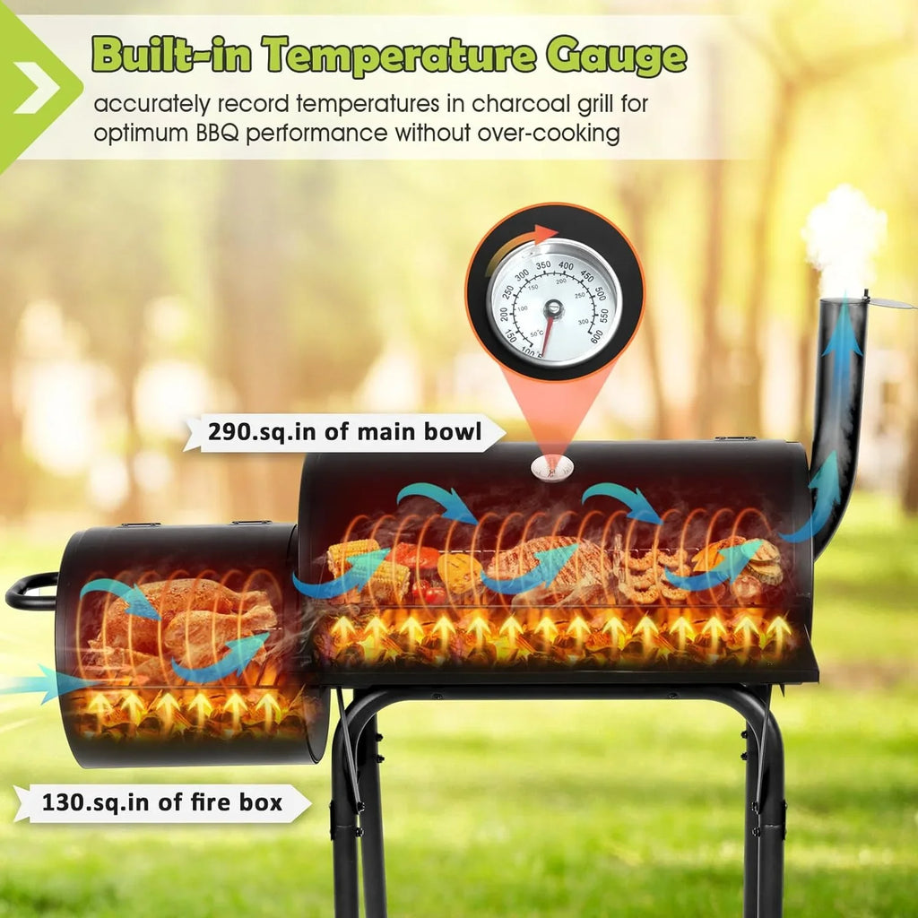 Party Picnic, 2 Offset Camping 6 Area, Grill, Charcoal & Grill 420.SQ.IN Smoker, for Large with Barbecue BBQ Black Grill Barrel Screwdrivers Backyard Hooks Garden Cooking Patio Outdoor -