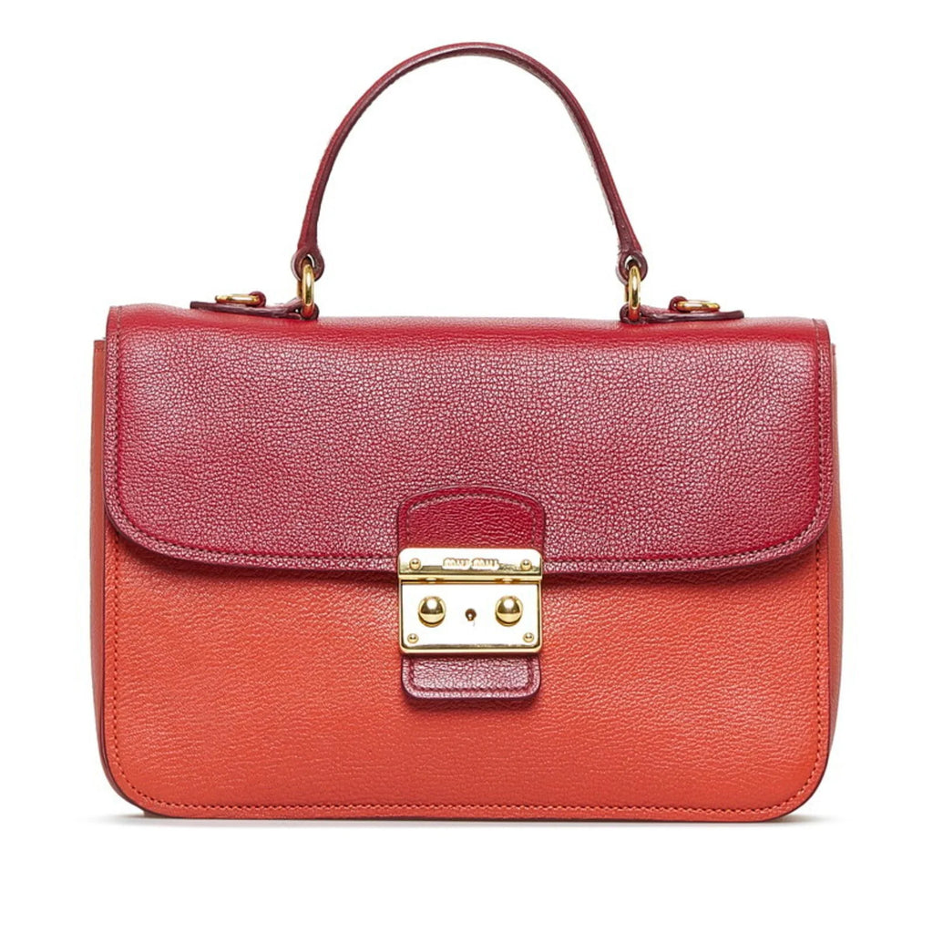Miu MIUMIU Shoulder Madras (Good) RN0726 Ladies Miu Pre-Owned Bag Bicolor Handbag Leather Red Miu Orange