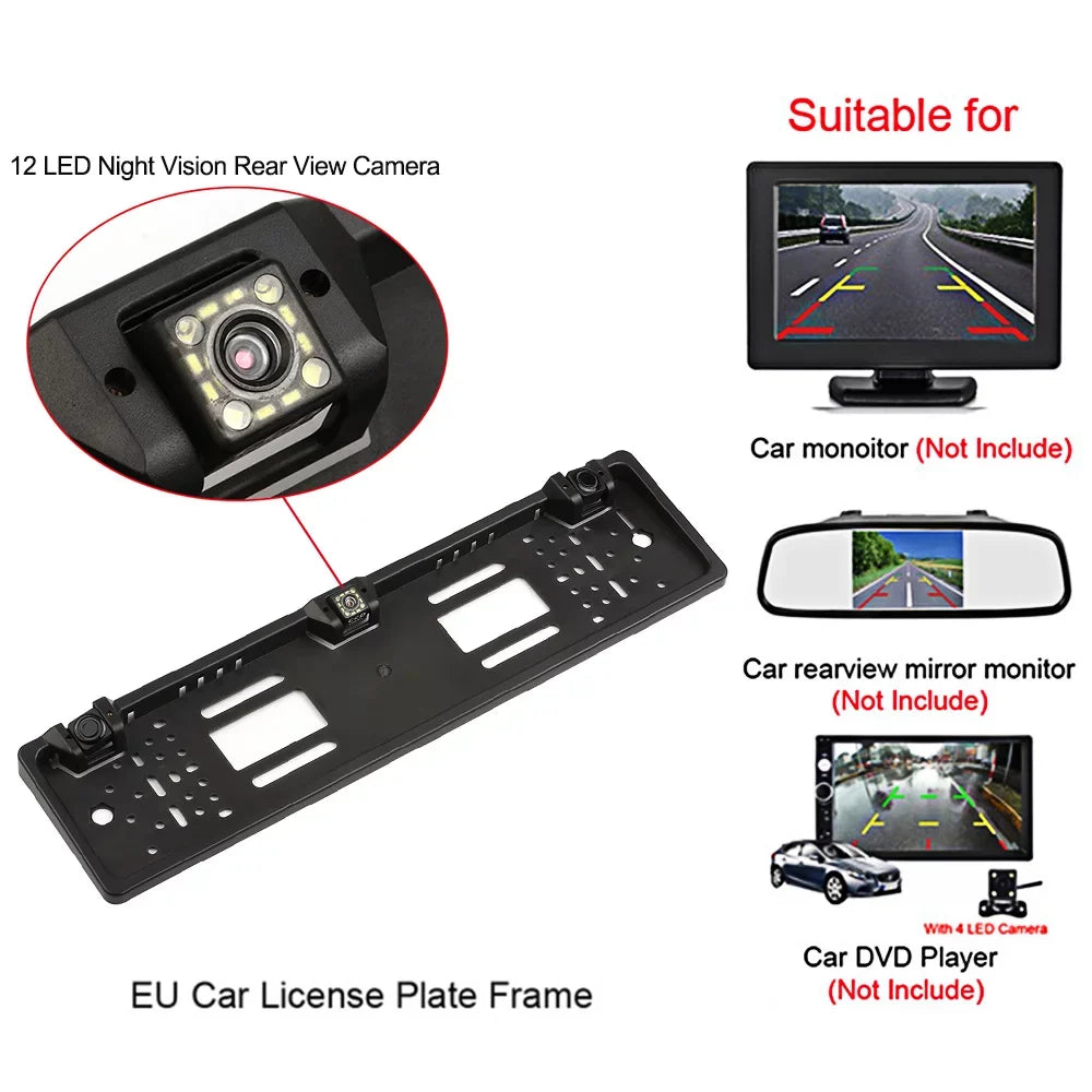 Reversing Parking View System 12 with Sensor Camera Frame Camera Docooler European Plate License Backup Rear LED
