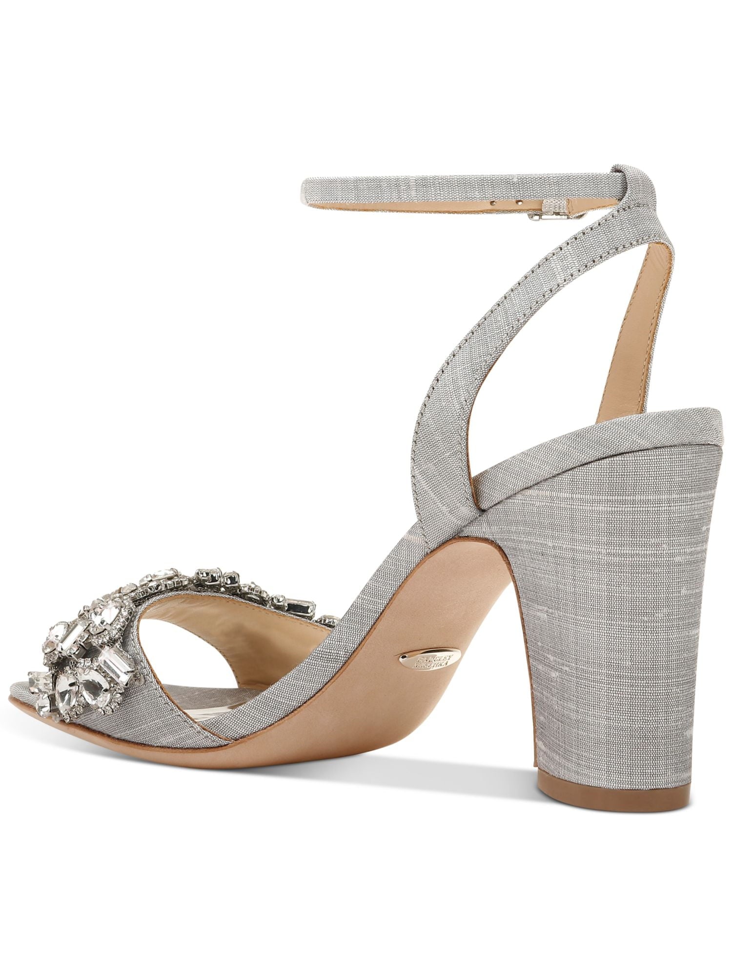 Buckle Rhinestone Toe Silver Block 7 Sandals Heel BADGLEY Shoes Womens Dress Strap Metallic MISCHKA Round Toe
