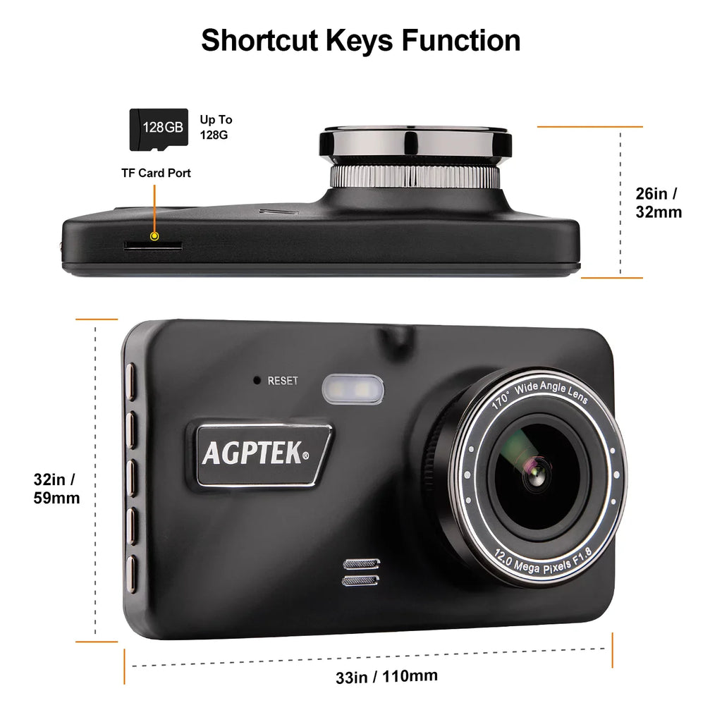 Dashboard 4" AGPtek Vision Camera 1080P Recorder Night Monitor Video Parking Camera Car DVR Vehicle Dash G-Sensor
