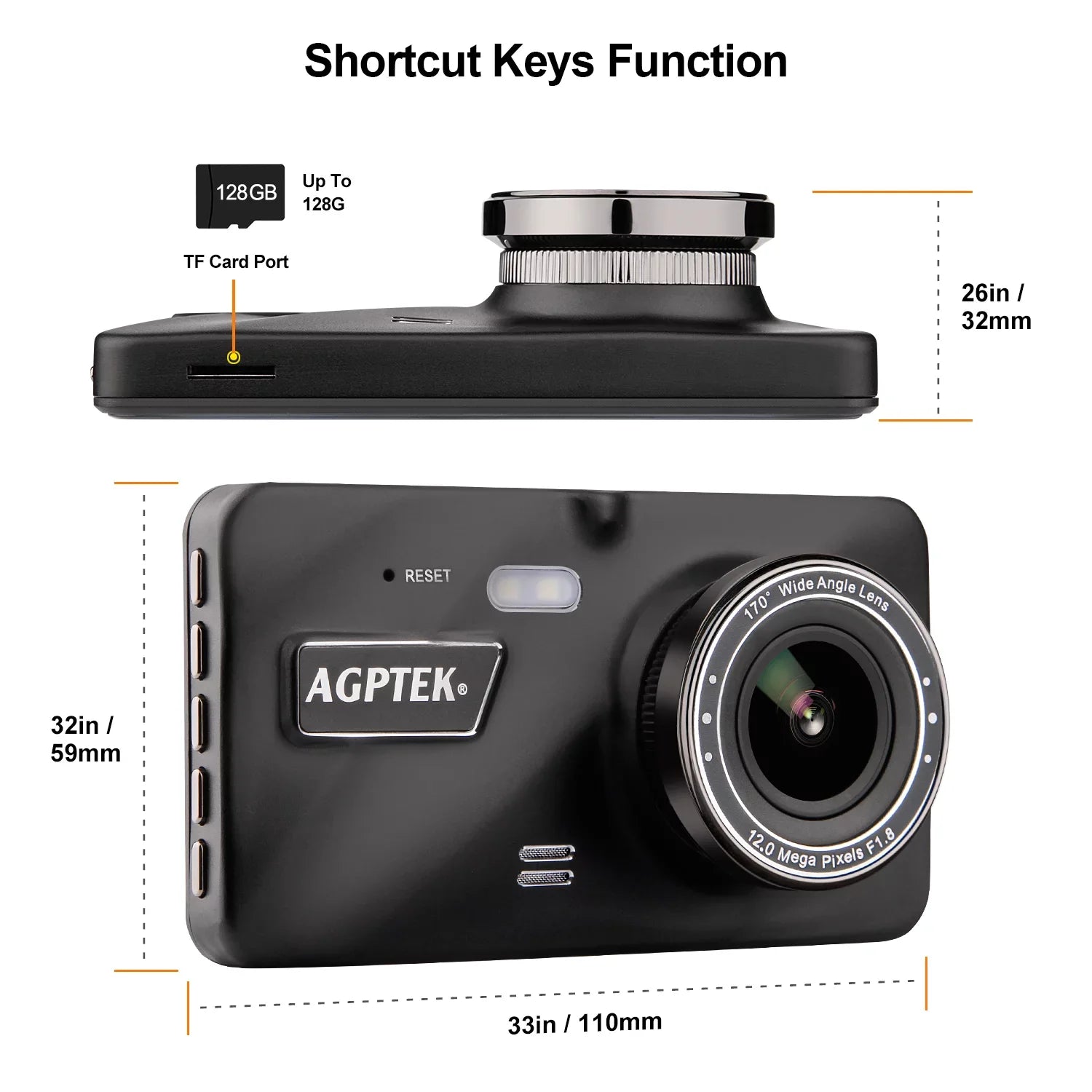 Dashboard 4" AGPtek Vision Camera 1080P Recorder Night Monitor Video Parking Camera Car DVR Vehicle Dash G-Sensor