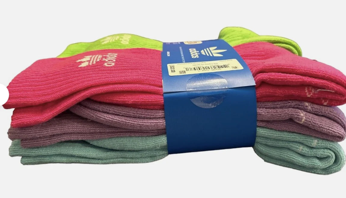 Trefoil Originals Large Multi-colored, 6 Youth Adidas Socks, Pack, Crew