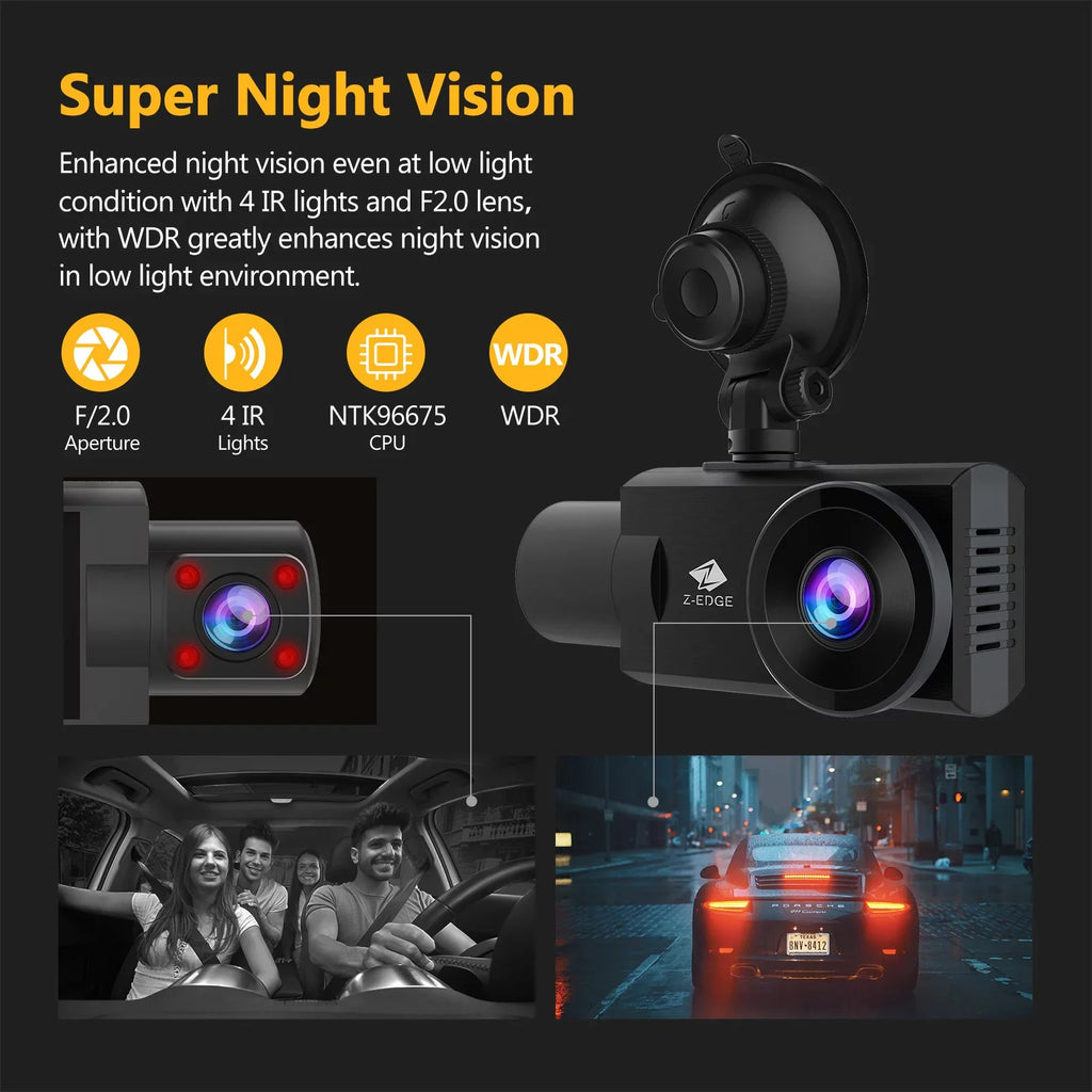 WiFi Version Dual Inside 2K+1080P Dash Cam, Z3Pro Z-Edge New Dash and Front Cam