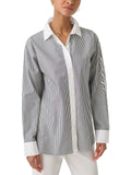 Paris Lagerfeld Womens Cotton Striped Top Karl Button-Down