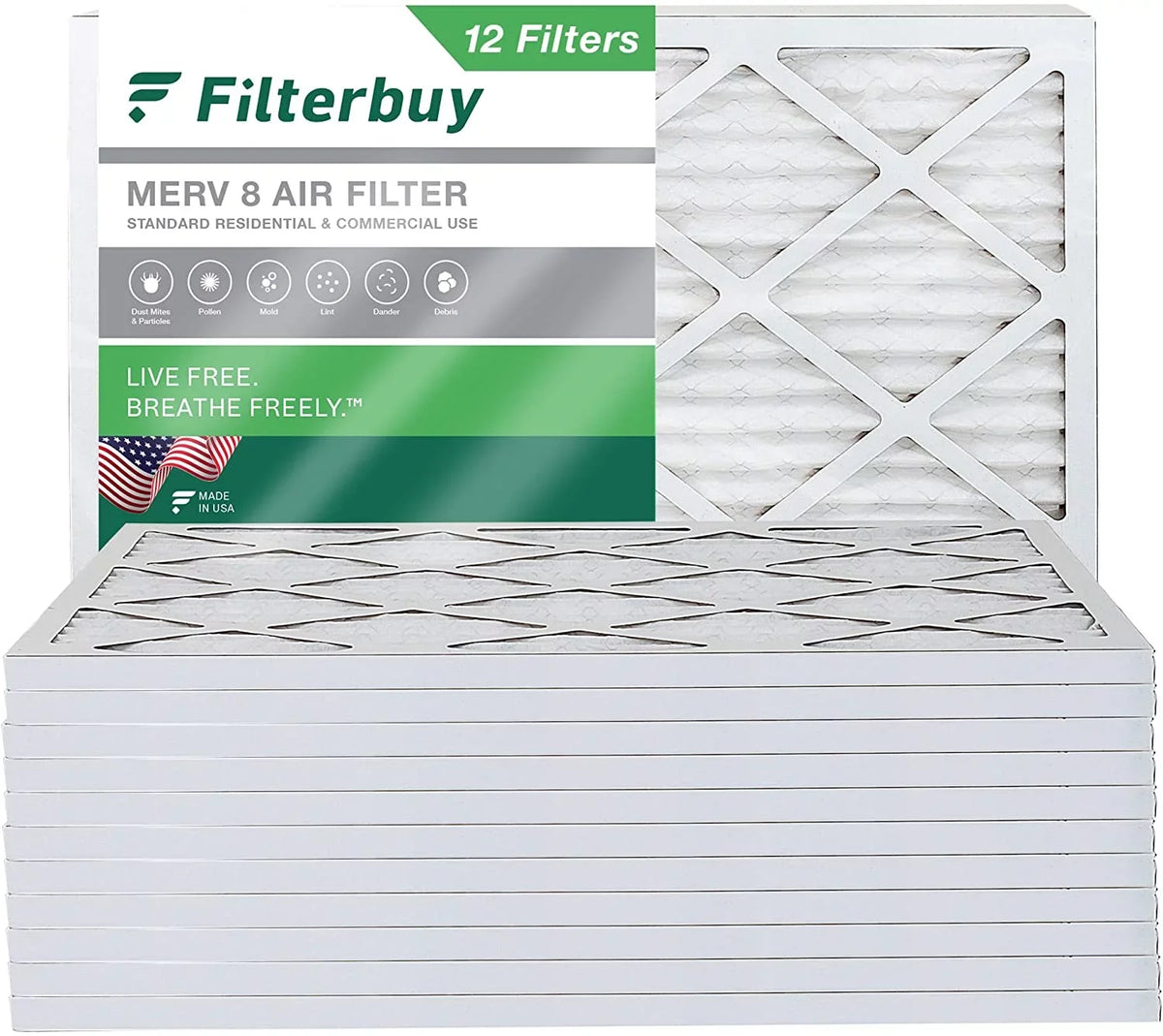 Furnace 8 AC Filterbuy Air 20x23x1 Filters Pleated MERV HVAC (12-Pack)