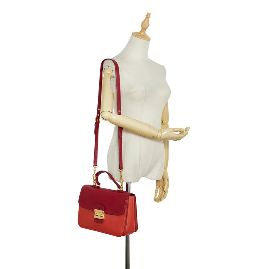 Miu MIUMIU Shoulder Madras (Good) RN0726 Ladies Miu Pre-Owned Bag Bicolor Handbag Leather Red Miu Orange