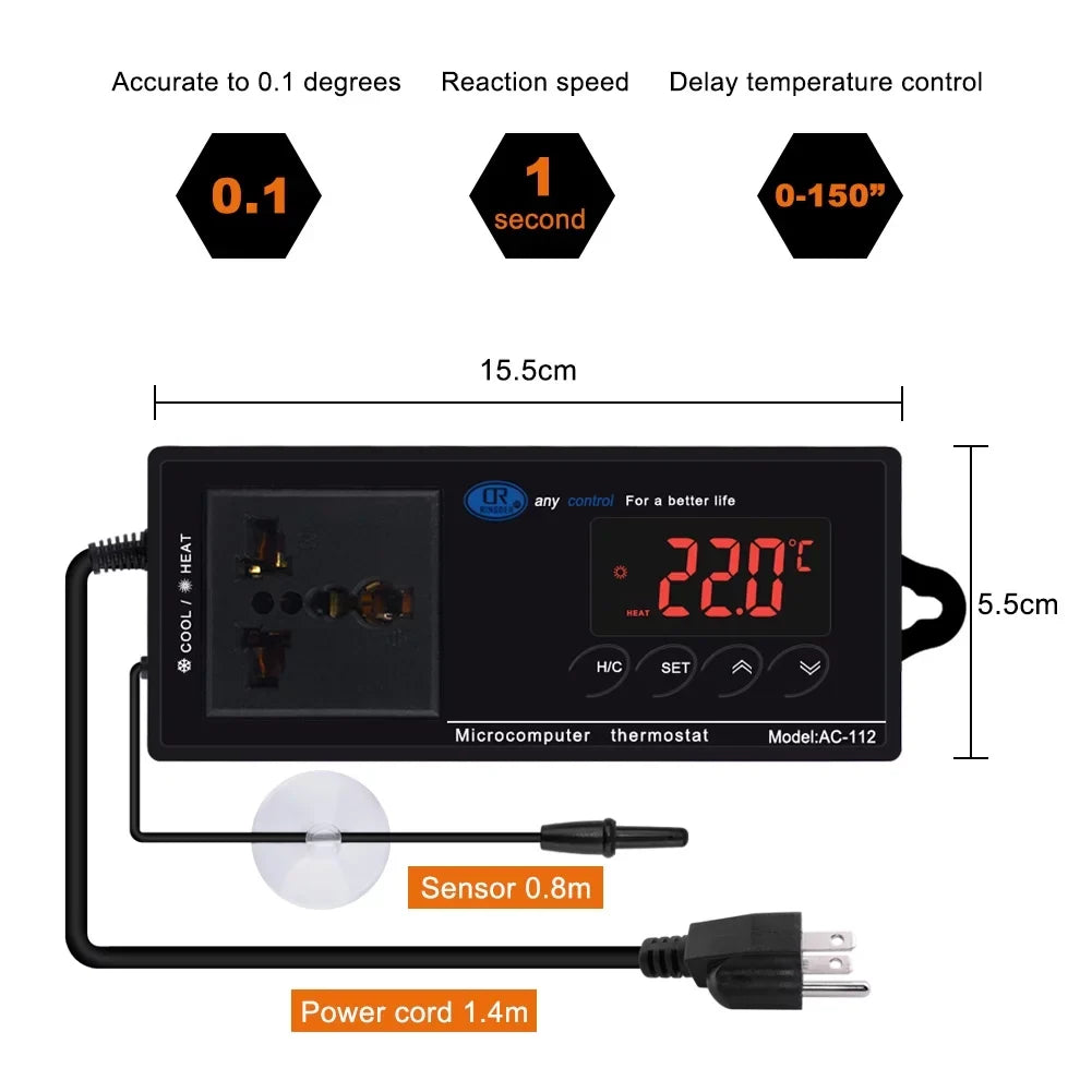 House Brewing Cooling Incubation Outlet Freezer Chest Heating Reptile Home Reptiles for Thermostat Controlled Digital Green -40℃~110℃ Controller & with Lepmerk Temperature Thermostat Plug Mode