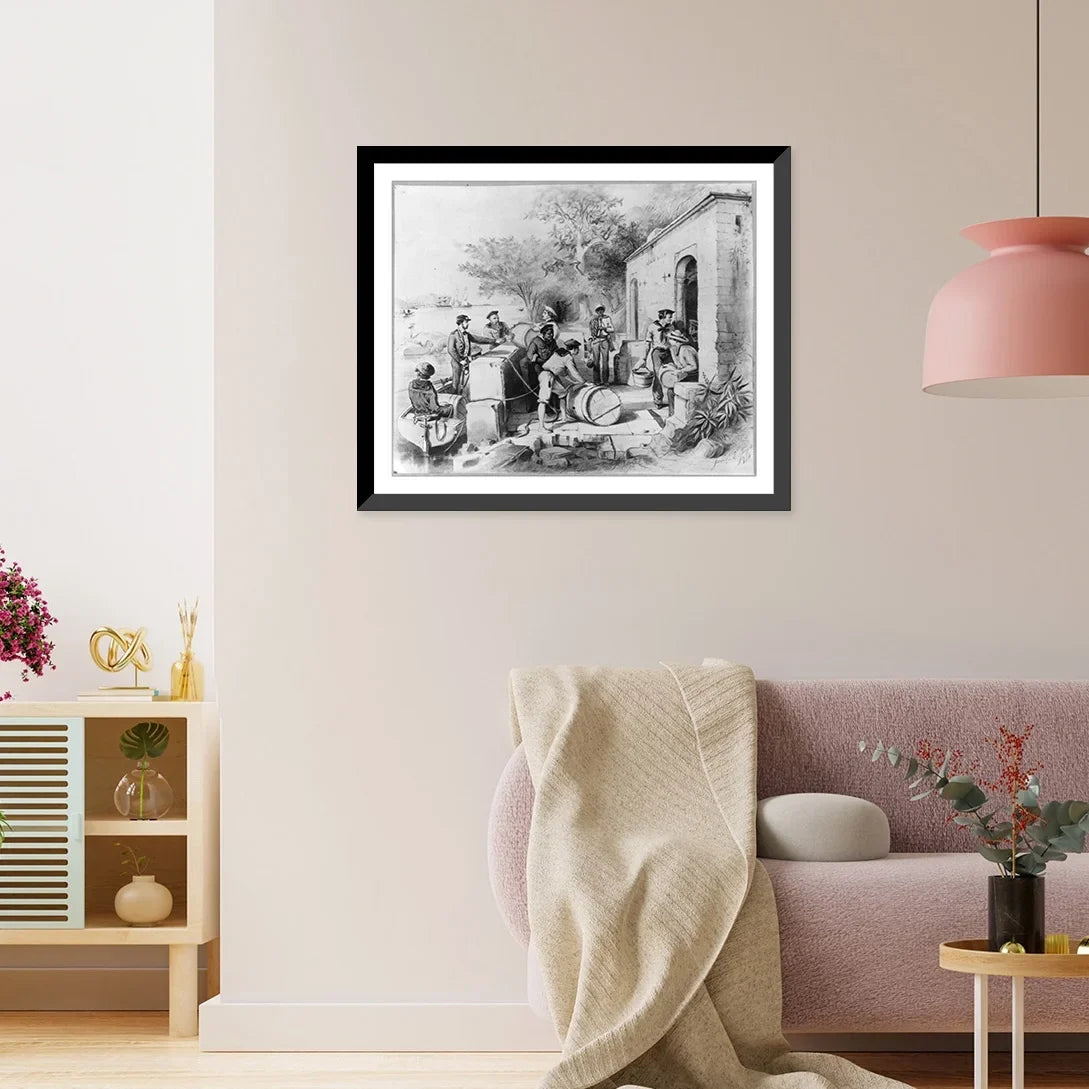 on River,. Republic, The Ozania [Dominican Seamen fresh Framed Diago 1871]: Columbus with 21-7/8" Print, x Historic water, casks Spring 17-7/8" the filling
