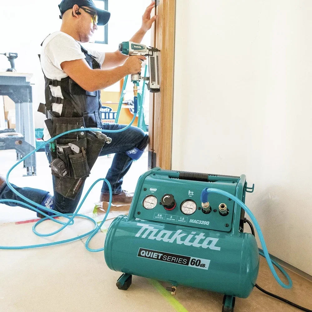 Compressor Series HP 1-1/2 Quiet MAC320Q Air 3 Gallon Oil-Free Carry Makita Hand