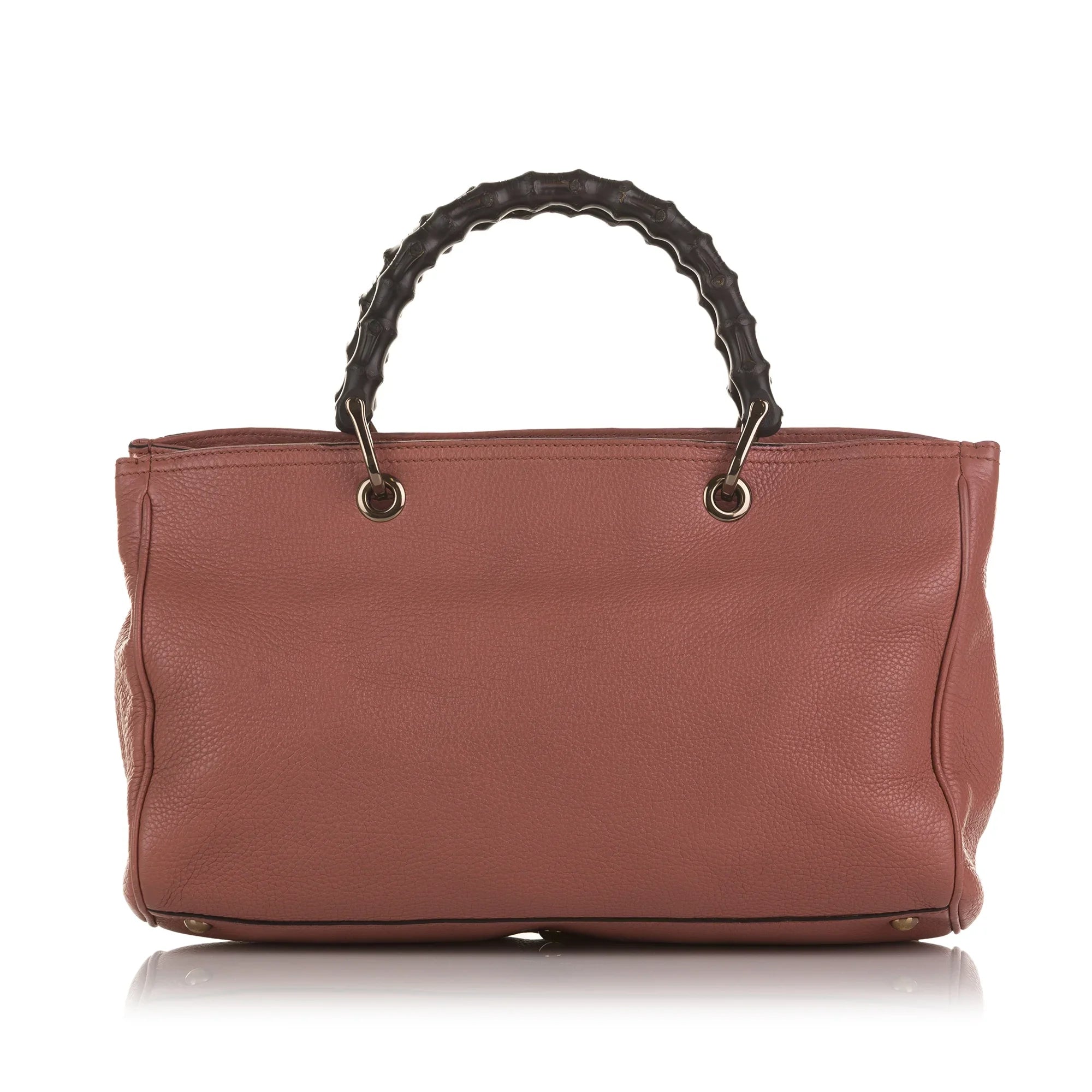 (Fair) Pink Calf Authenticated Unisex Bamboo Leather Gucci Pre-Owned Satchel Shopper