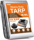 X 12? Duty Thick Extra with Grommets Outdoor 100% & Resistant, Pool, 20?, Heavy 16 Mil, Tear Patio, Reinforced Tarp UV Roof, Tarps Camping, Waterproof Fade Boat(Silver/Black) Blocking, for