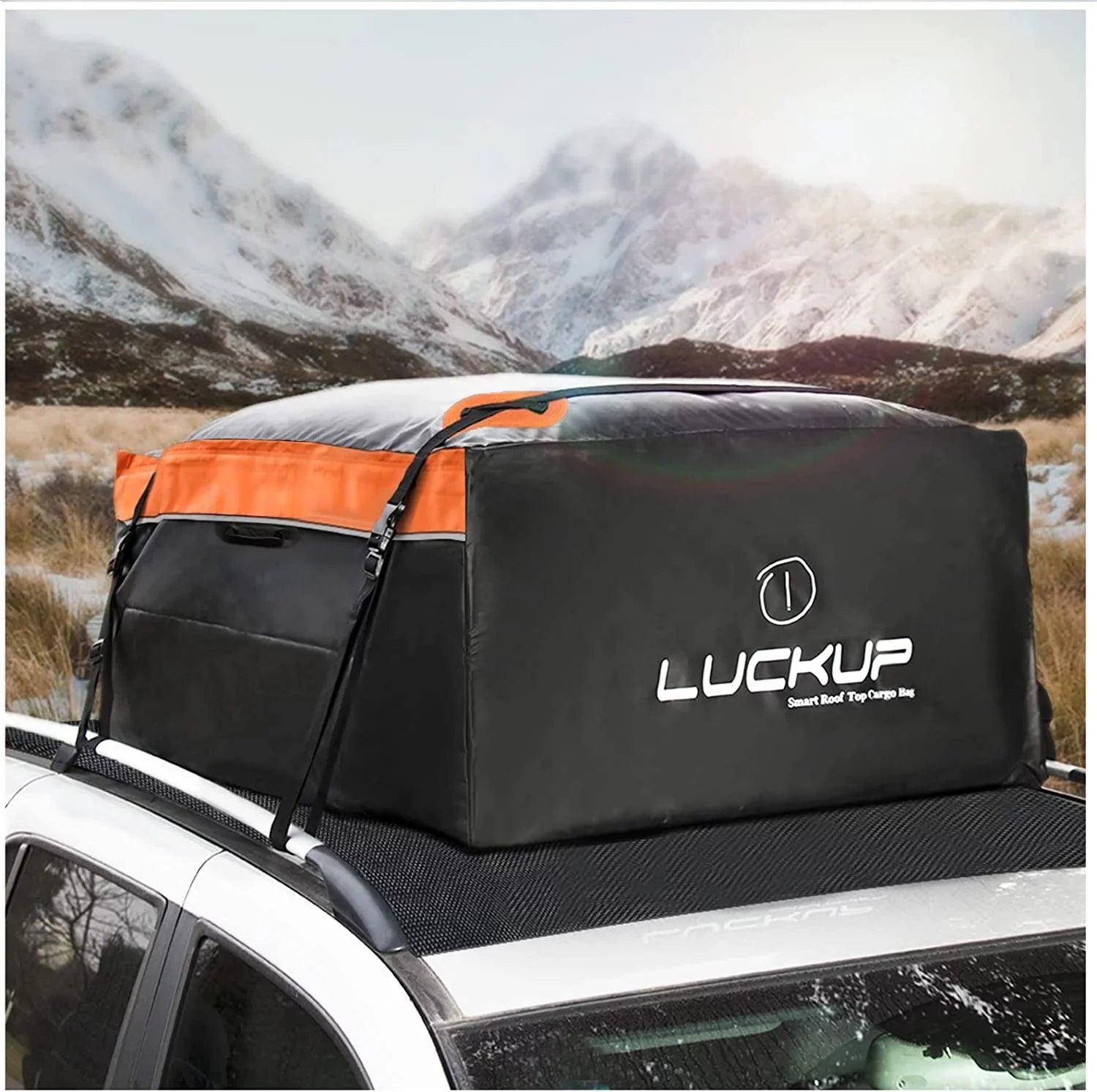 LUCKUP Buckles, Compatible Car Box, Roof Bag,18.5 Heavy Mat, Duty Rooftop All for and Car & Rack (Black Ft Orange) Wide Straps Anti-Slip &Durable Models Waterproof with Cubic Cargo Carrier