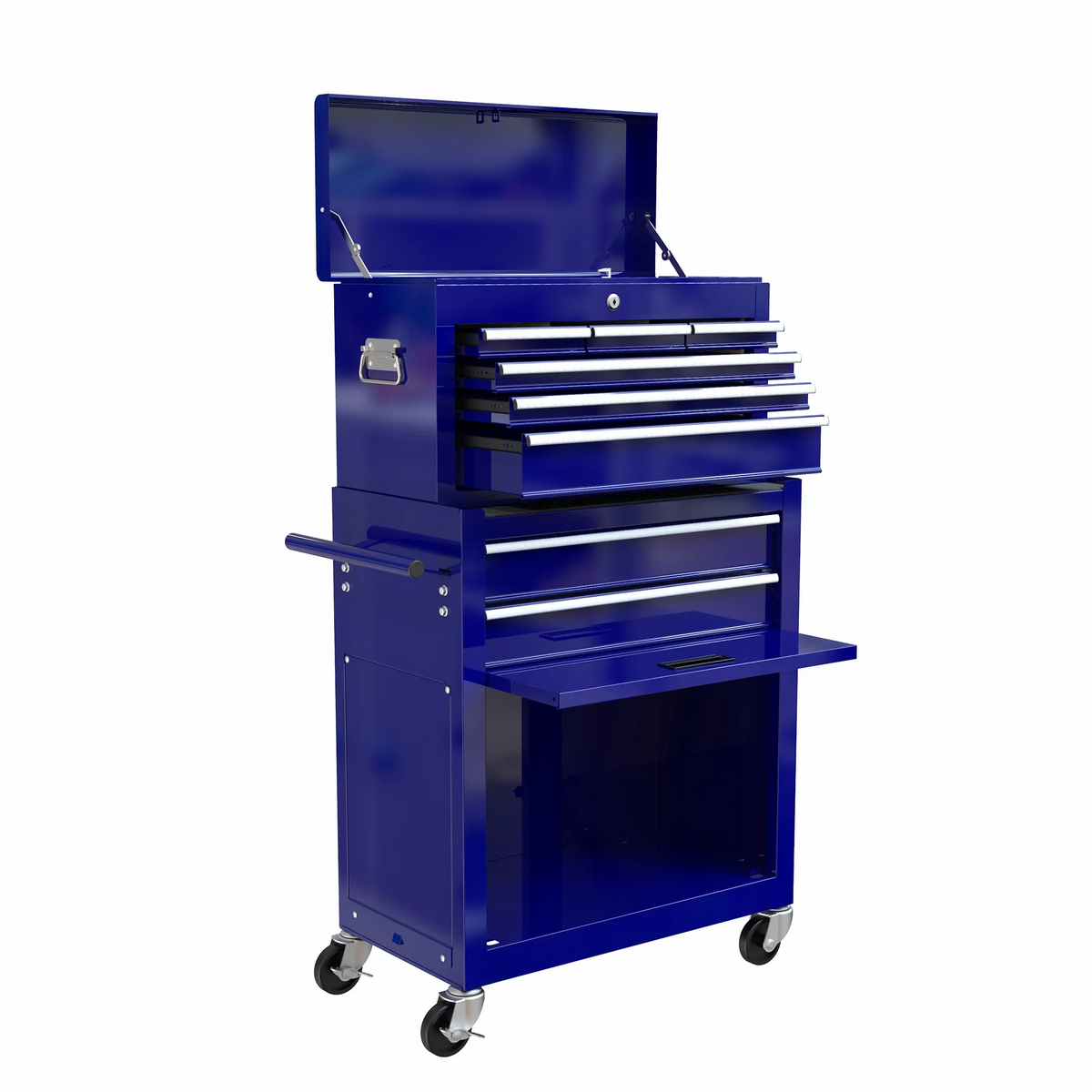 & 2-IN-1 On Hidden Blue Lockable Tool Wheels Cabinet Large Chest Sliding Tool with 8 Tool Drawers, Tool Double Box Organizer Rolling Box, with Drawers, Chest Drawers, Capacity with