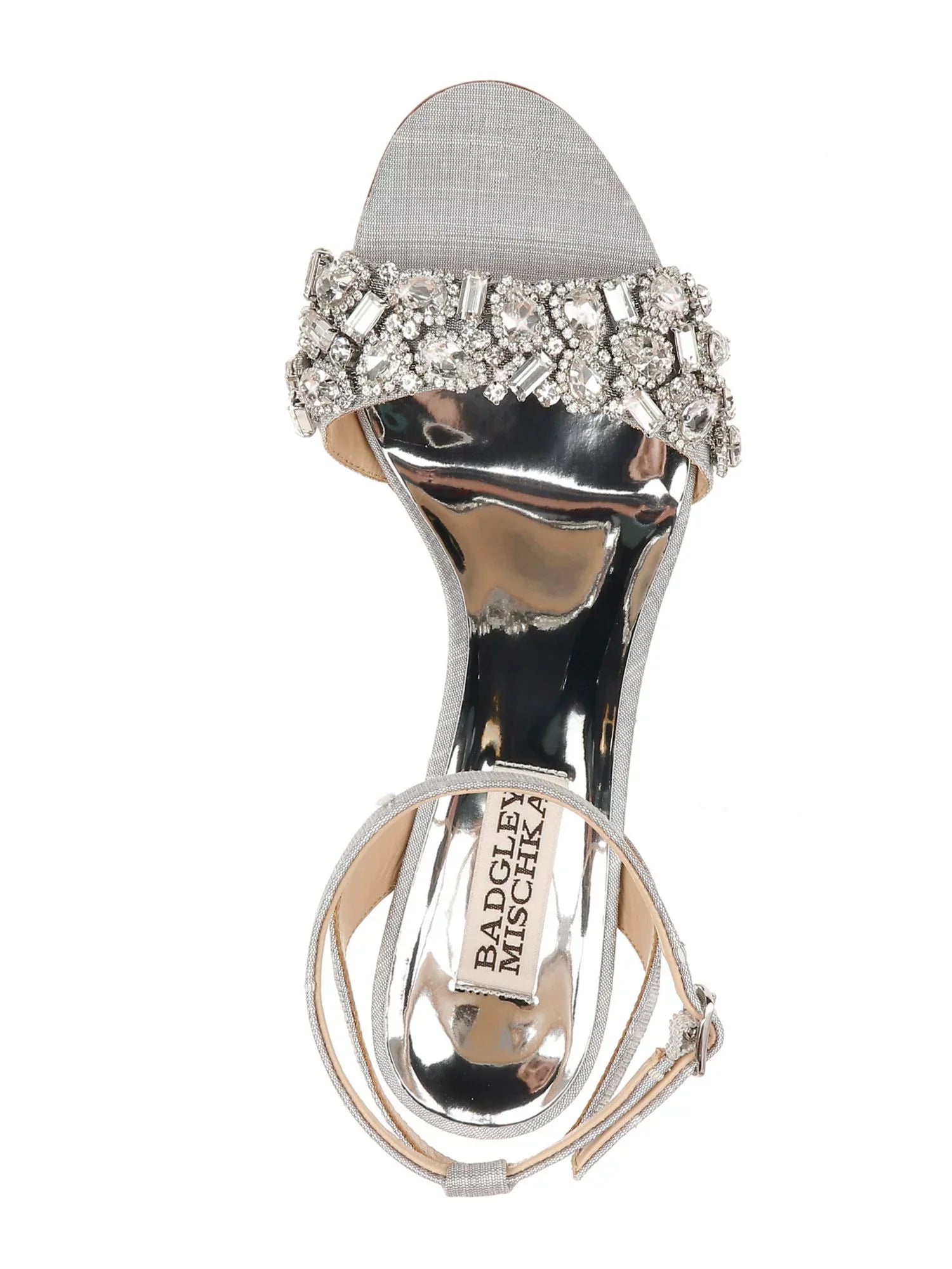 Buckle Rhinestone Toe Silver Block 7 Sandals Heel BADGLEY Shoes Womens Dress Strap Metallic MISCHKA Round Toe