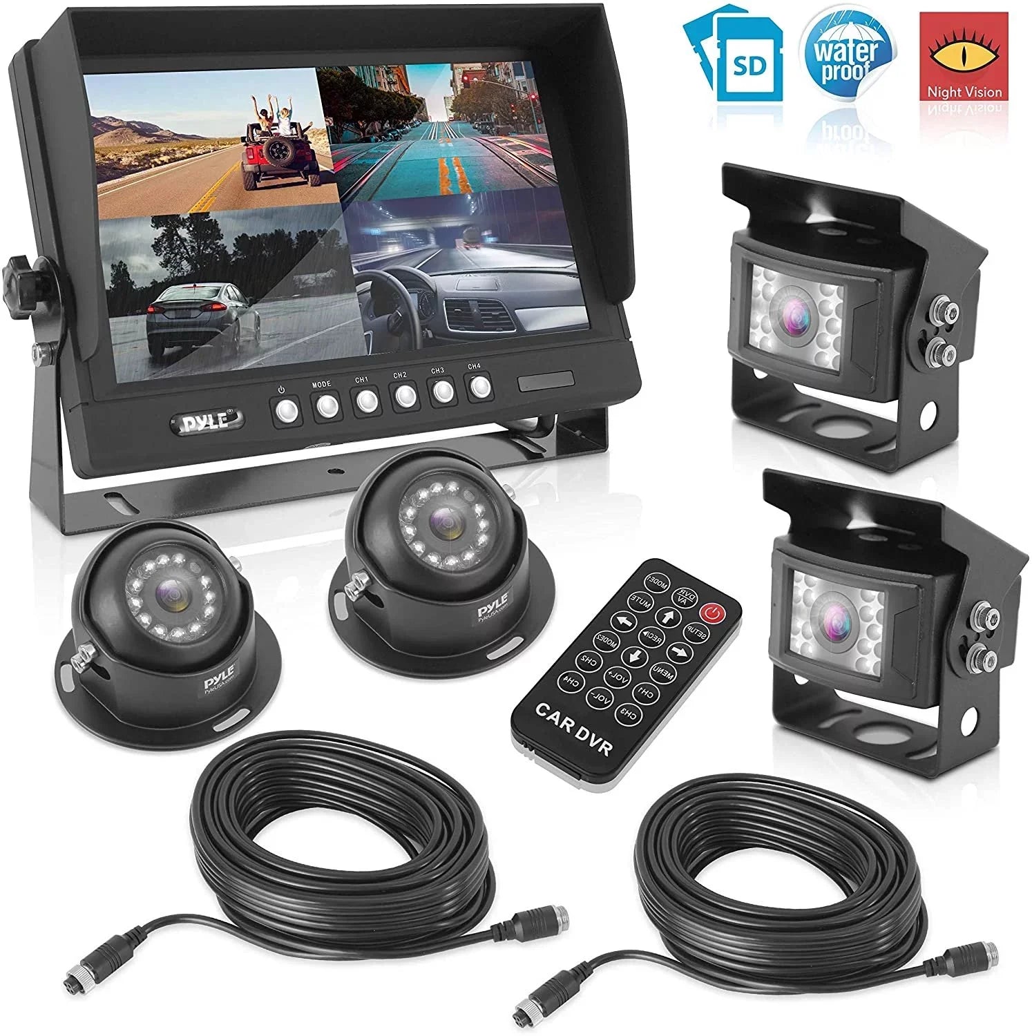 LCD Back Rearview Pyle Dual Camera Truck PLCMTRDVR47 Mount Monitor, Parking Reverse Car w/ Rear View Recorder, Tilt-Adjustable, Night 9 System Up Backup - Vehicle Vision, Universal Video DVR Kit -