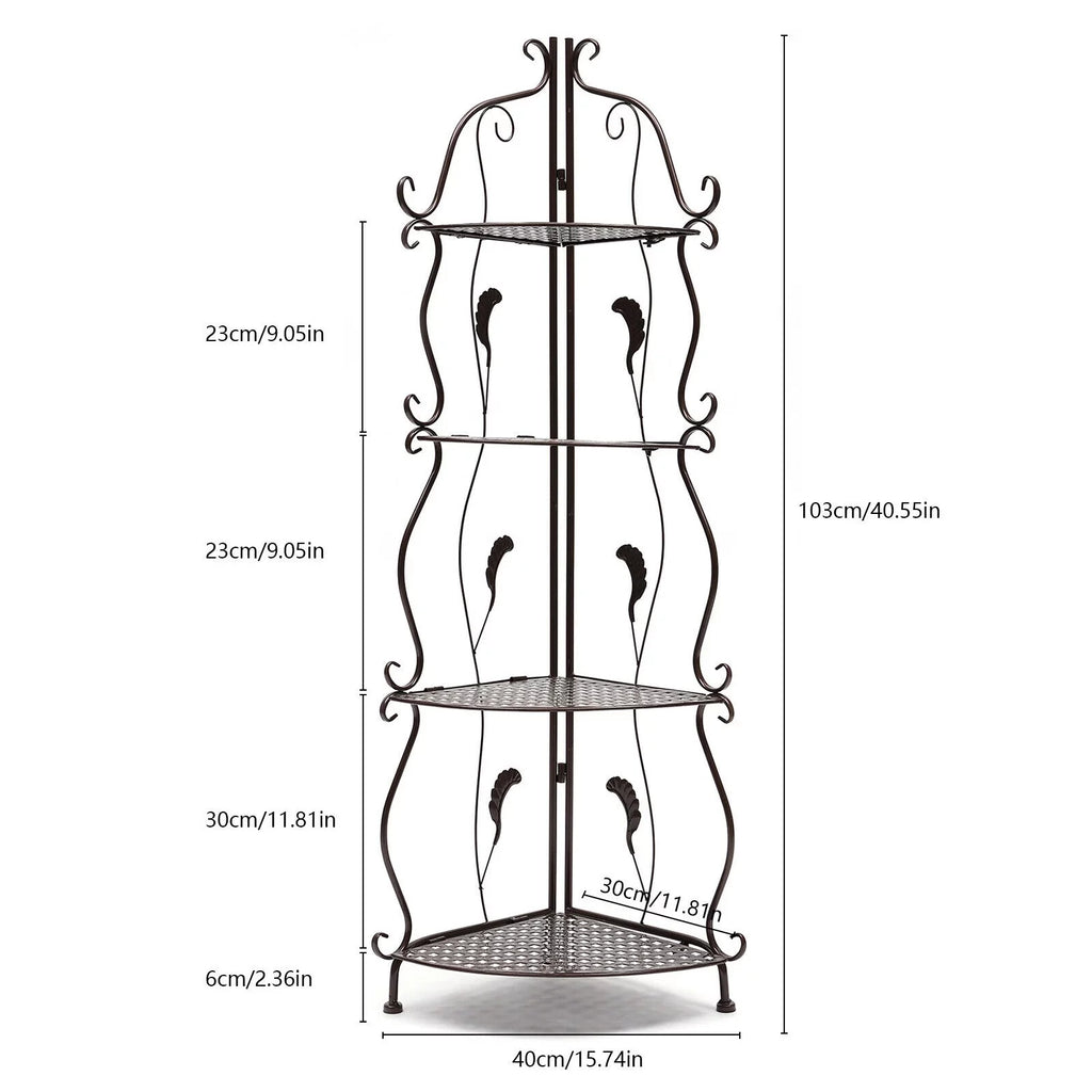 4-Tier Corner Rack Folding Shelf Pot Plant Storage Balcony Stand Flower