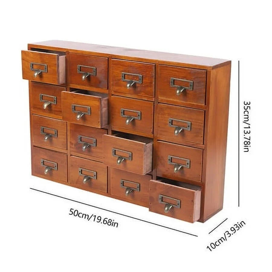 Drawer Desk Organizer Apothecary Wood Drawers Retro Storage Cabinet 16 Box