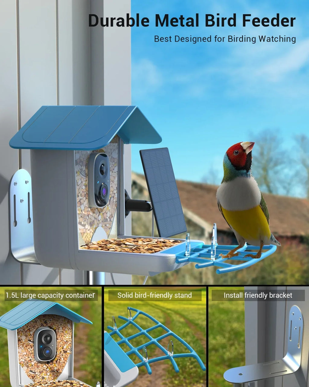 Videos House Auto Wireless Bird Security Camera, Bird Capture Outdoor Feeder with Bird Camera Solar Battery Feeder 1080P with Smart TMEZON Powered