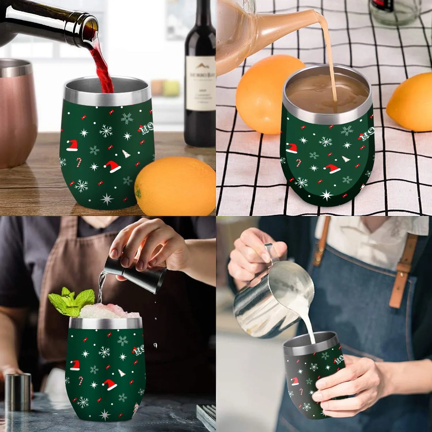 Cups Cups, Cup Tumbler Stainless Belly Color Insulation Lid, U Eggshell 304 Wine Christmas Vacuum Steel with Hidove Layer Cup Insulated Shape 12oz Tree Big Double Red Green and Cup with