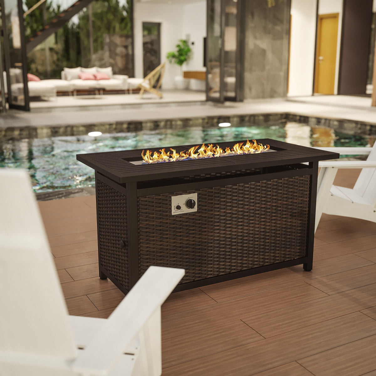 Lancaster Table and with 50,000 Base Fire Outdoor Top Steel Home BTU Wicker