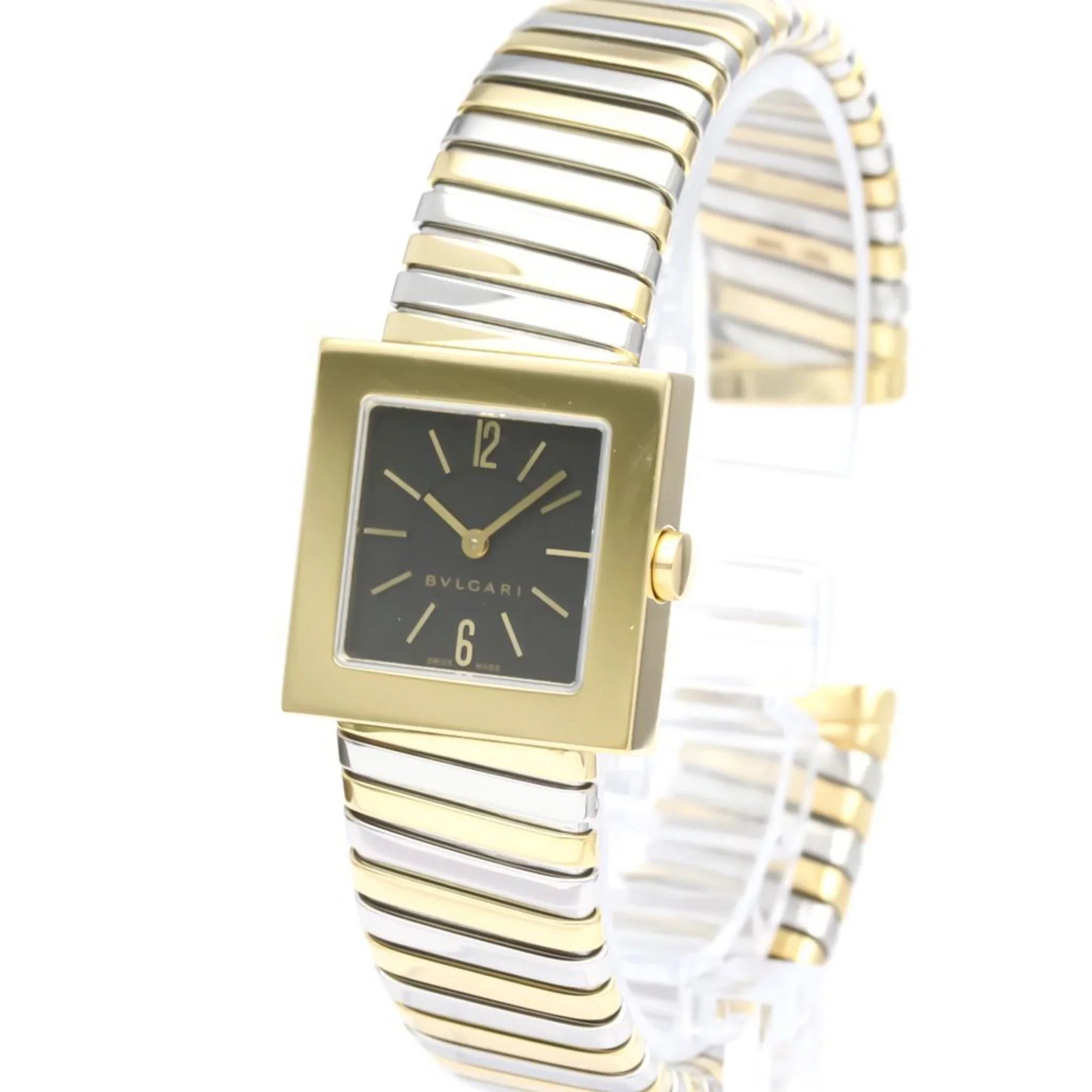 Quartz BF552142 (Good) BVLGARI Steel 18K Polished 2T Pre-Owned SQ22 Gold Watch Ladies Quadrato