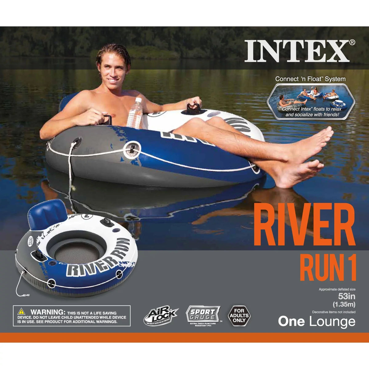 River Floating Intex 1-Person Inflatable Pack) Tube (15 for Raft Run Lake/Pool