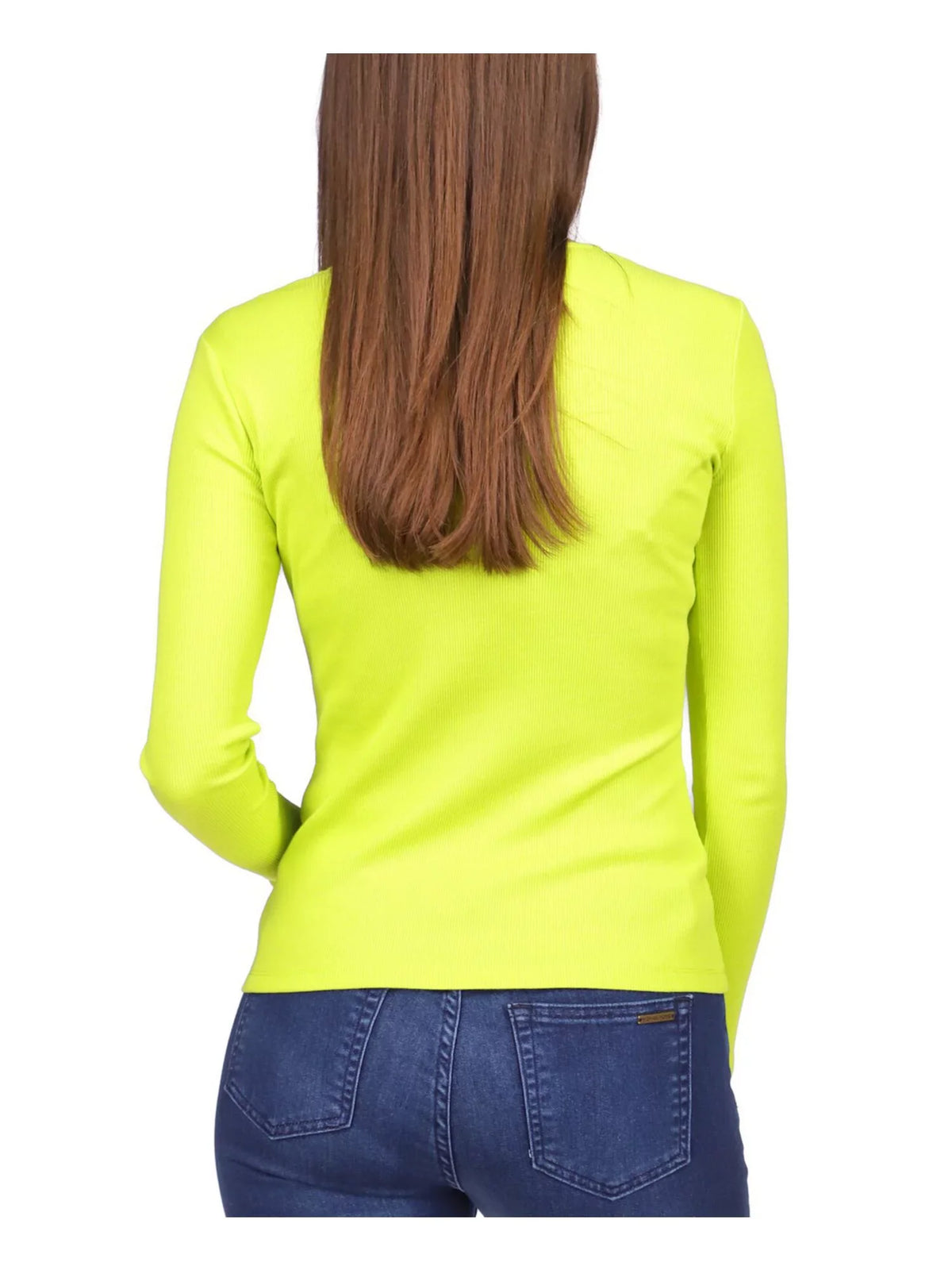 Hardware XL Ring Neck Womens KORS Ribbed Long V MICHAEL Top Out Sleeve Green Cut