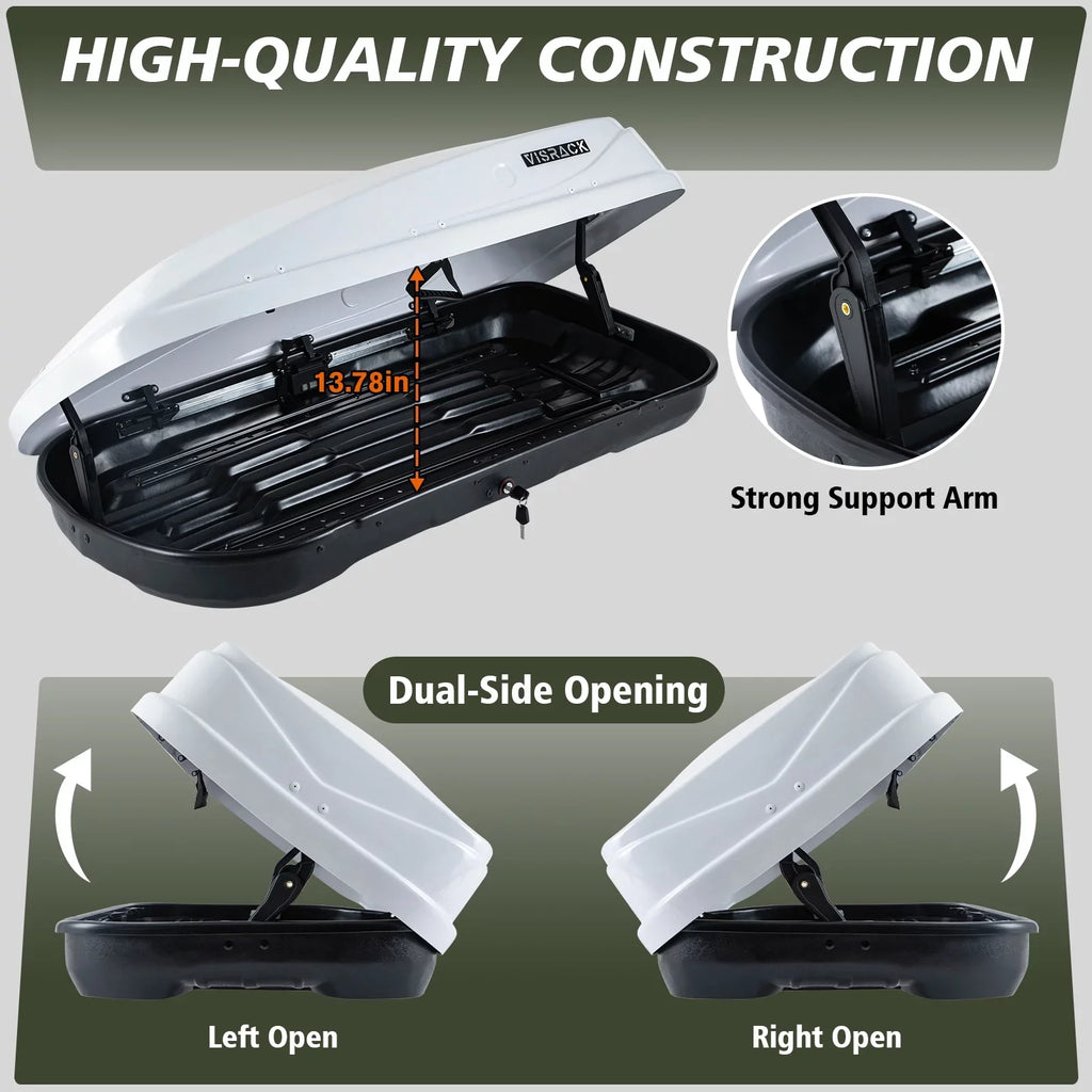 Carrier Cargo for Large 13.8" x Cargo L Hard x Box Rooftop 13 Shell Box Rooftop Double SUV White Locks, W Waterproof ft³ H, Rooftop Cargo 30.3" with 56.3"